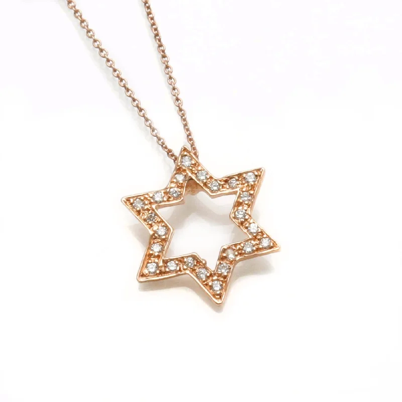 14k Rose gold Diamond Floating Star of David Pave Necklace