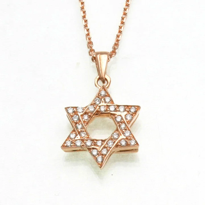 14k Rose Gold Diamond Jewish Star of David Pendant 0.32 carats Necklace