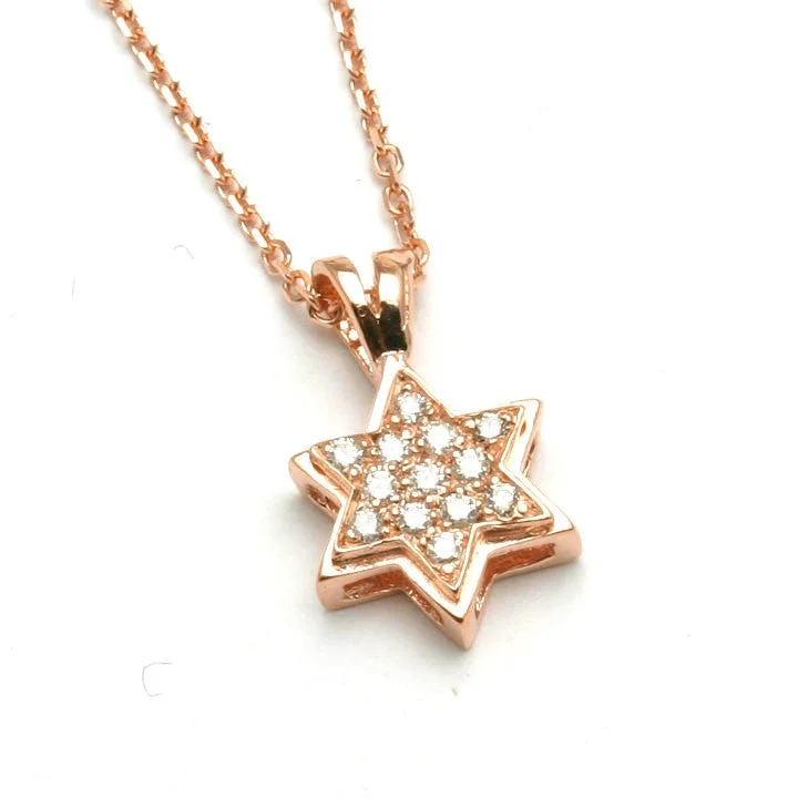 14k Rose gold Diamond small Jewish Star of David Necklace