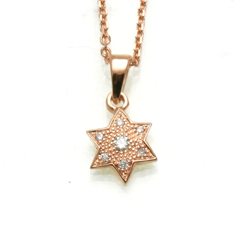 14k Rose Gold Diamond Star of David Pendant Small Pave Necklace