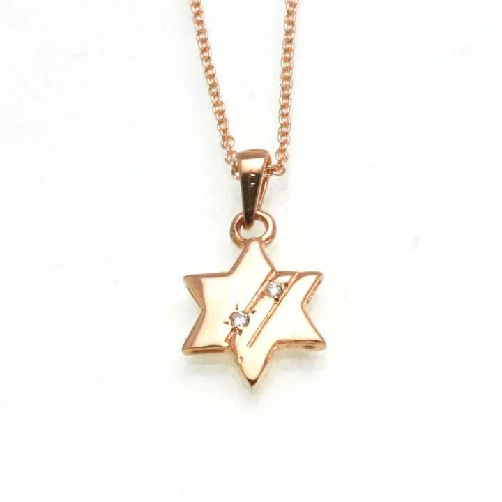 14k Rose Gold Small Star of David Diamond Pendant Necklace