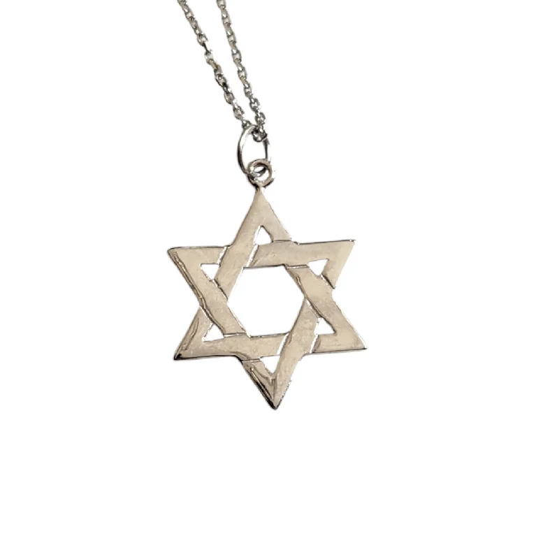 14k White Gold Classic Woven Star of David Pendant Solid Necklace