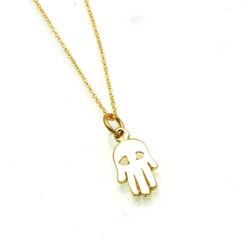 14k Yellow Gold Hamsa Hand Evil Eye Petite Necklace