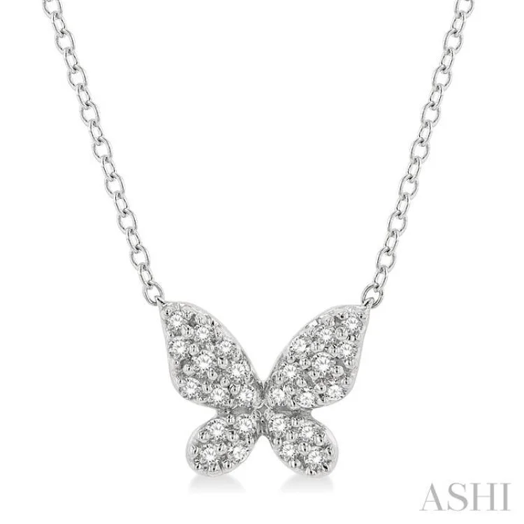 1/6 ctw Butterfly Motif Round Cut Diamond Petite Fashion Pendant With Chain in 10K White Gold