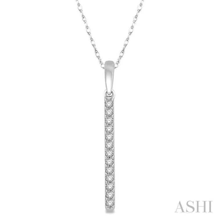 1/10 Ctw Straight Bar Round Cut Diamond Pendant in 10K White Gold