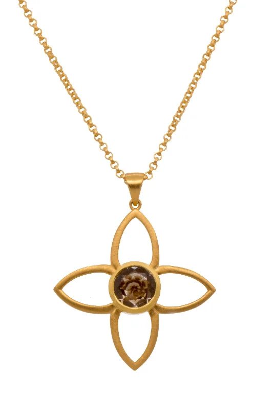 Joy Flower Gemstone Pendant 40MM 24K Gold Vermeil