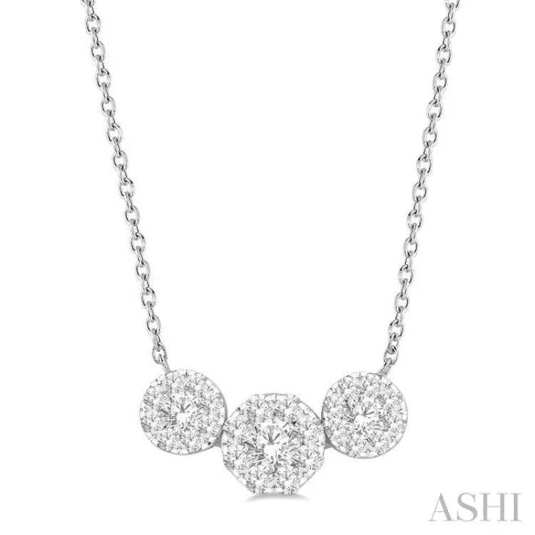 3/4 Ctw Triple Circle Lovebright Round Cut Diamond Necklace in 14K White Gold