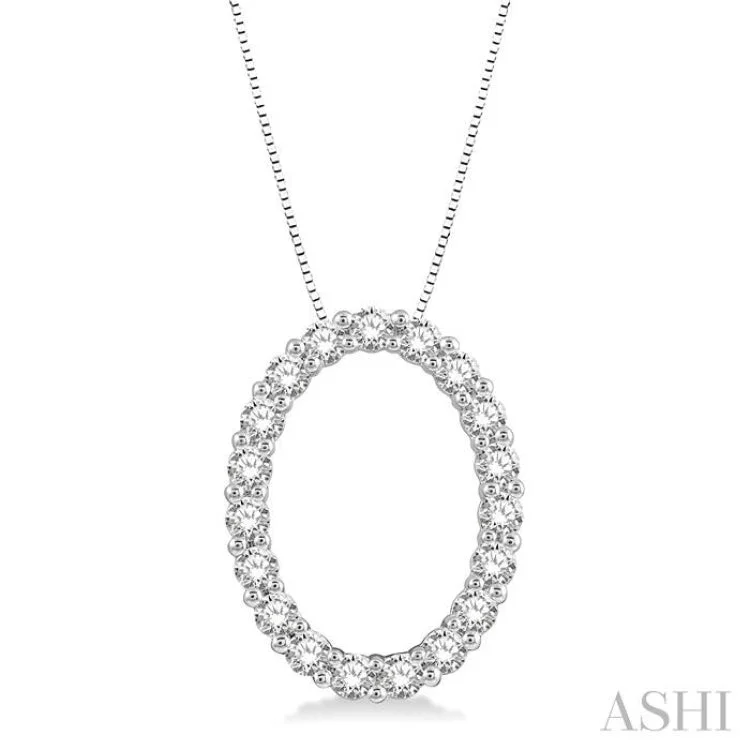 1/2 ctw Oval Shape Window Round Cut Diamond Pendant With Chain in 14K White Gold