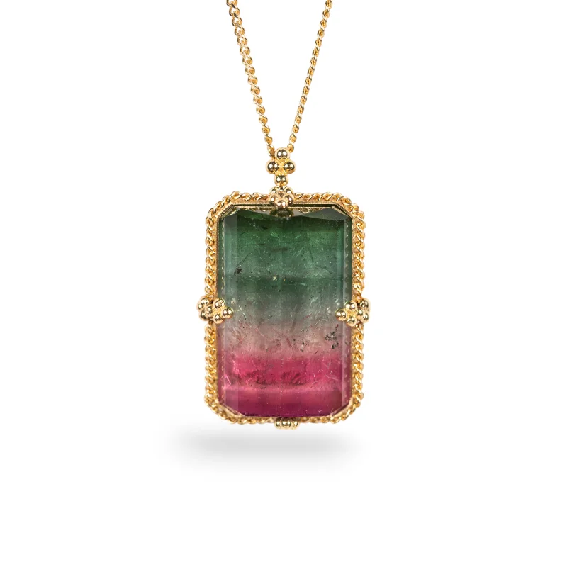 Rectangular Watermelon Tourmaline Necklace