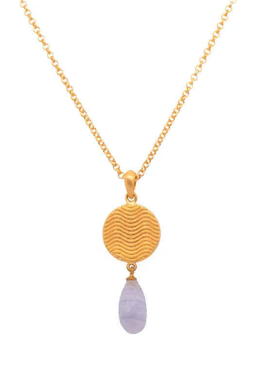 Serenity Drop Pendant Necklace 24K Gold Vermeil with Chalcedony and Lapis