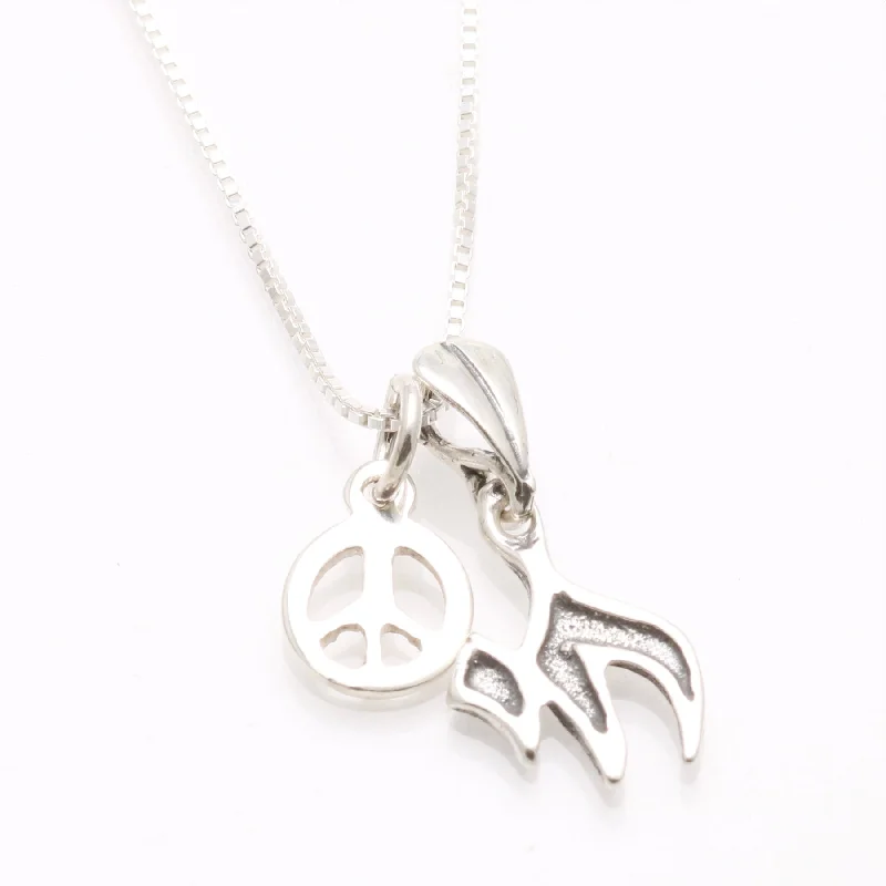 Sterling Silver Chai Peace Sign Charm Necklace