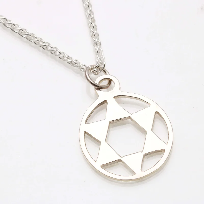 Sterling Silver Encircled Star of David Necklace Large