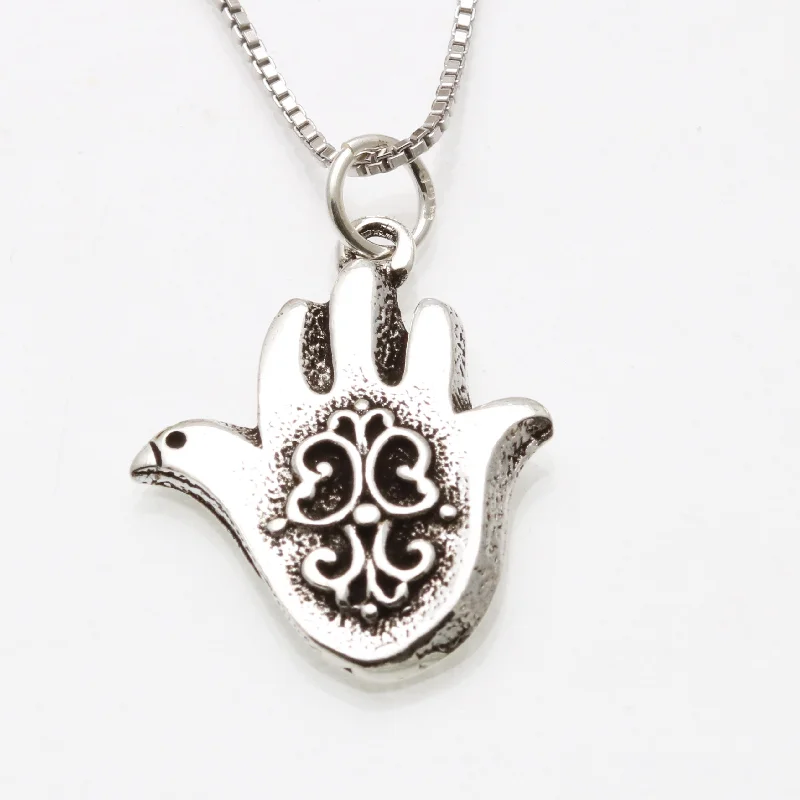 Sterling Silver Hamsa Dove Filigree Necklace