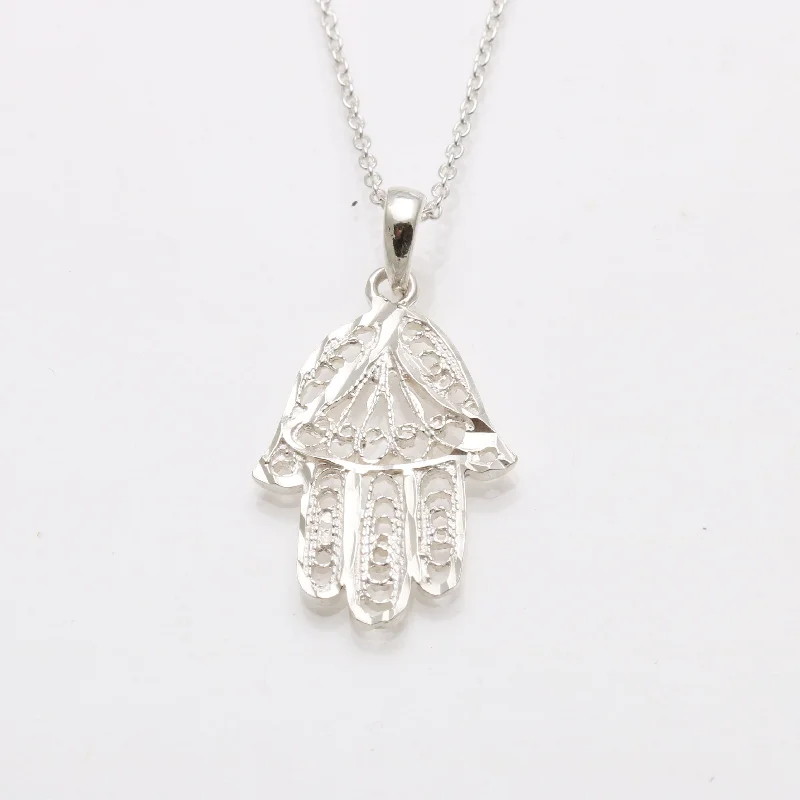 Sterling Silver Hamsa Filigree Necklace