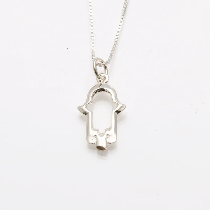 Sterling Silver Hamsa Modern Outline Necklace