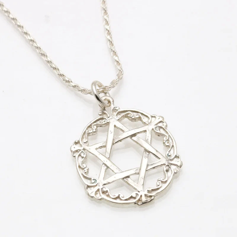 Sterling Silver Jewish Star of David Encircled Necklace