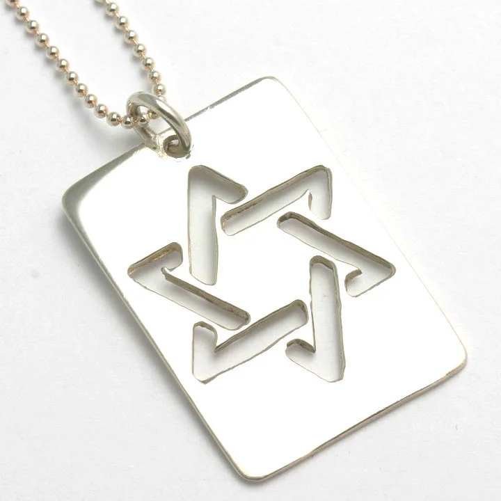 Sterling Silver Jewish Star of David Dog Tag Necklace