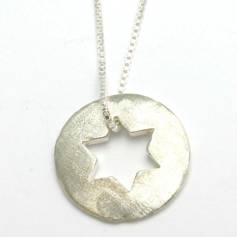 Sterling Silver Star of David Pendant Disk - Matte and Polish