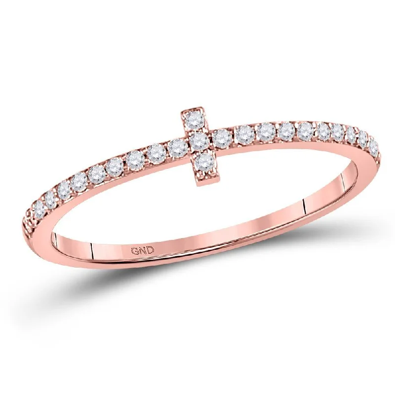 10kt Rose Gold Womens Round Diamond Cross Stackable Band Ring 1/6 Cttw