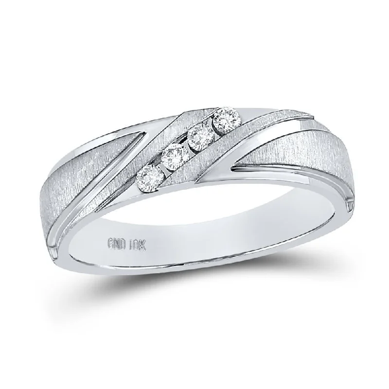 10kt White Gold Mens Round Diamond Wedding Channel Set Band Ring 1/6 Cttw