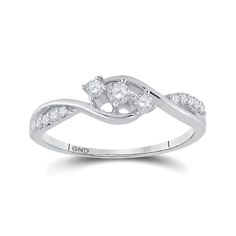 10kt White Gold Womens Round Diamond 3-stone Promise Ring 1/5 Cttw