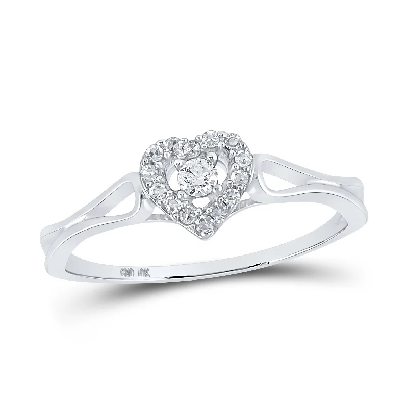 10kt White Gold Womens Round Diamond Heart Promise Ring 1/8 Cttw