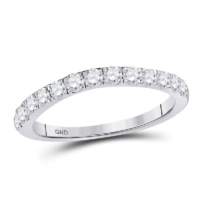 10kt White Gold Womens Round Diamond Single Row Band Ring 1/2 Cttw