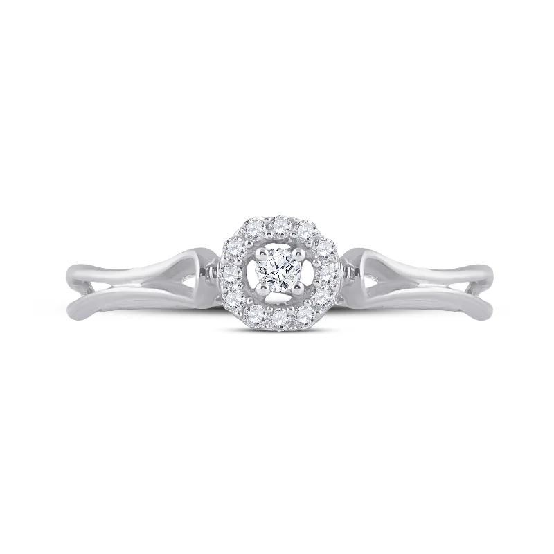 10kt White Gold Womens Round Diamond Solitaire Promise Ring 1/10 Cttw