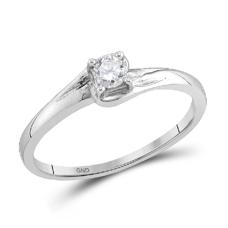 10kt White Gold Womens Round Diamond Solitaire Promise Ring 1/8 Cttw