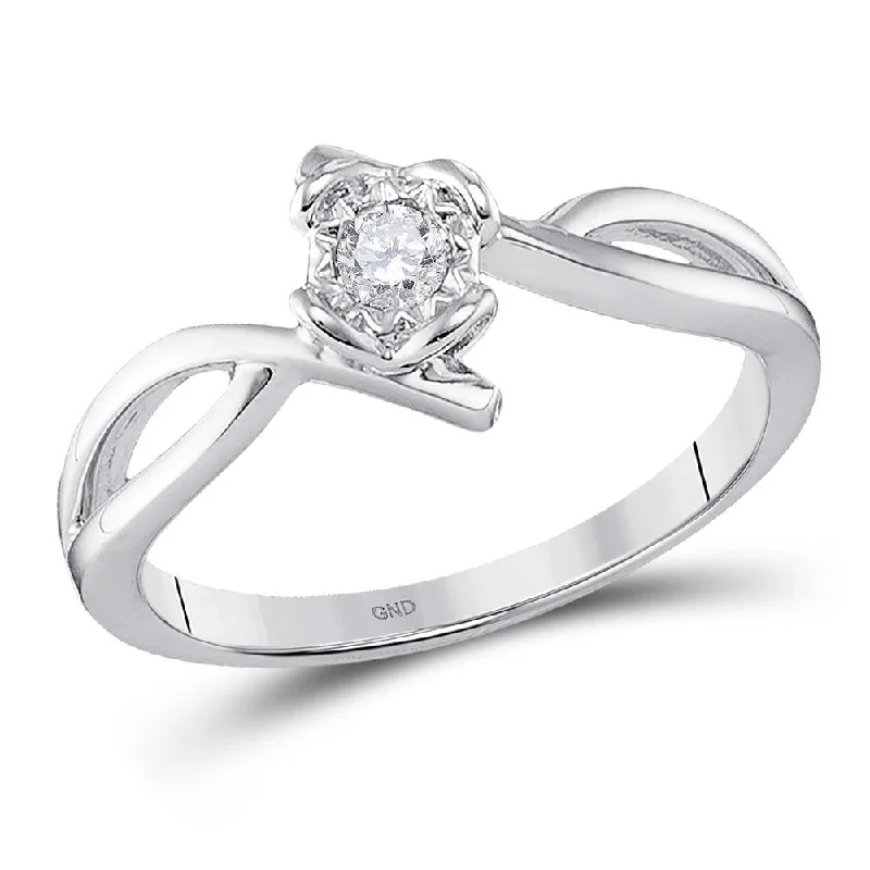 10kt White Gold Womens Round Diamond Solitaire Promise Ring 1/8 Cttw