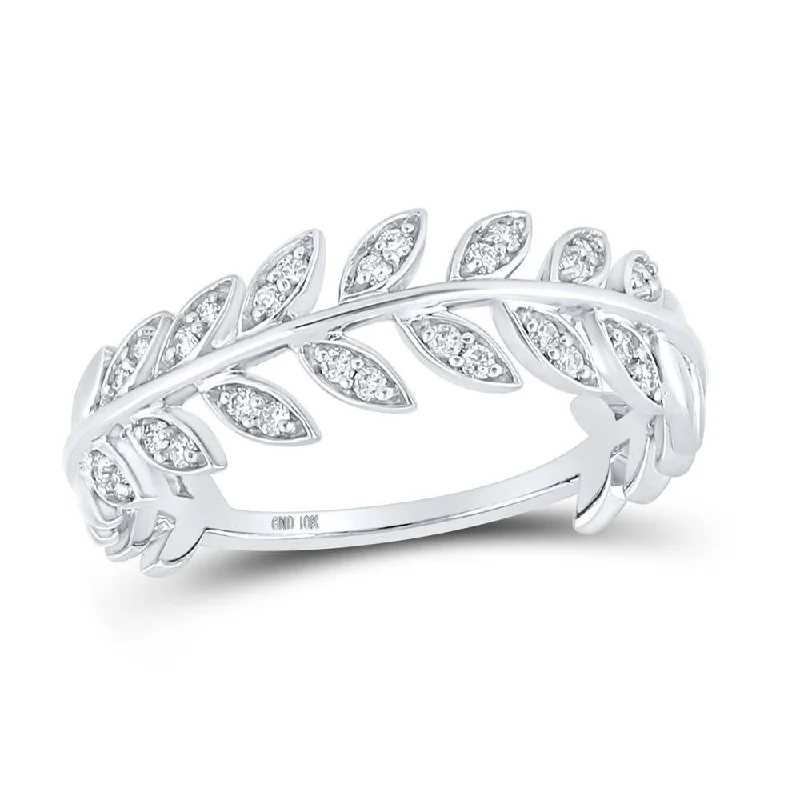 10kt White Gold Womens Round Diamond Vine Leaf Stackable Band Ring 1/8 Cttw