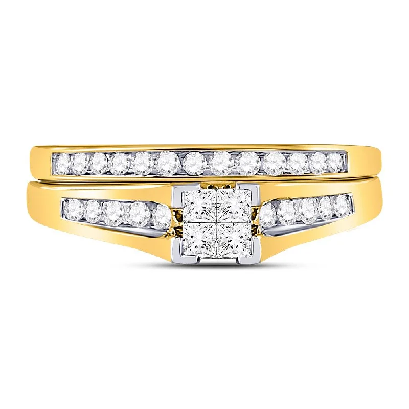 10kt Yellow Gold Princess Diamond Bridal Wedding Ring Band Set 1/2 Cttw