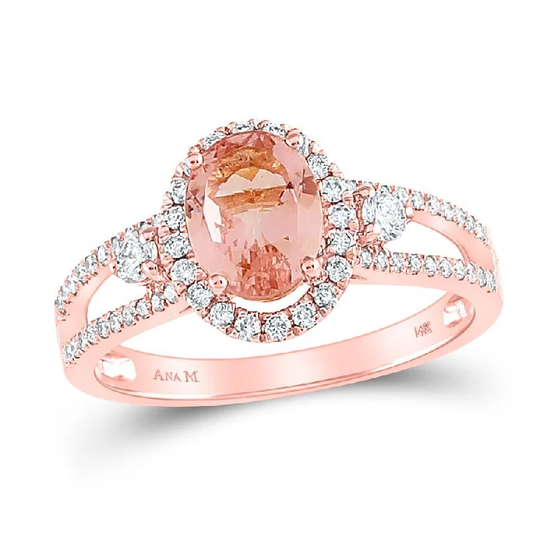 14kt Rose Gold Womens Oval Morganite Solitaire Ring 1-3/8 Cttw