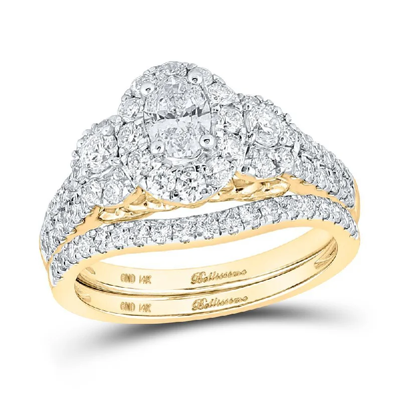 14kt Yellow Gold Oval Diamond Halo Bridal Wedding Ring Band Set 1-1/2 Cttw