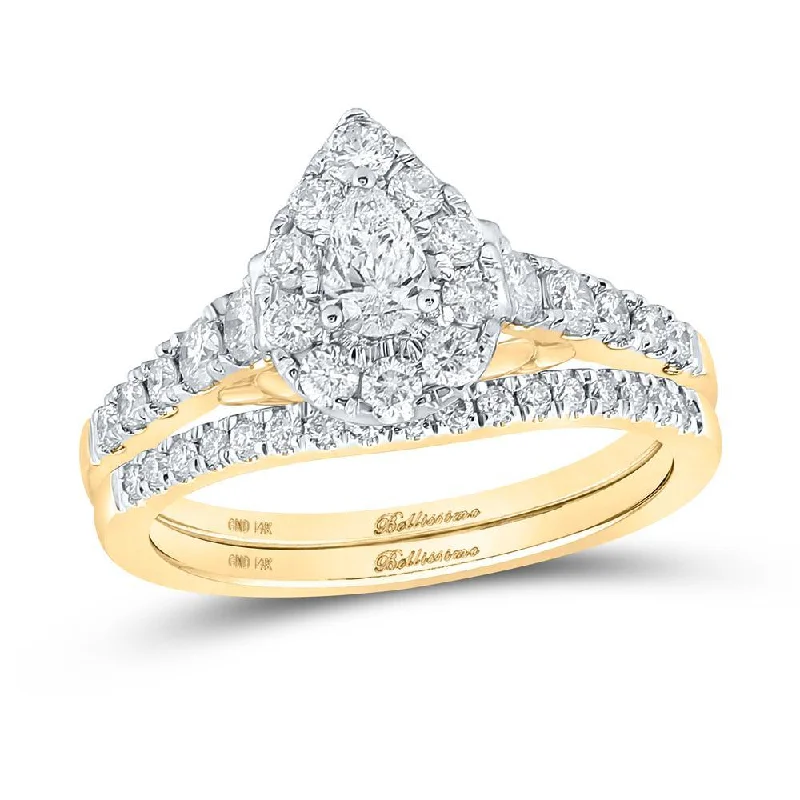 14kt Yellow Gold Pear Diamond Bridal Wedding Ring Band Set 1 Cttw