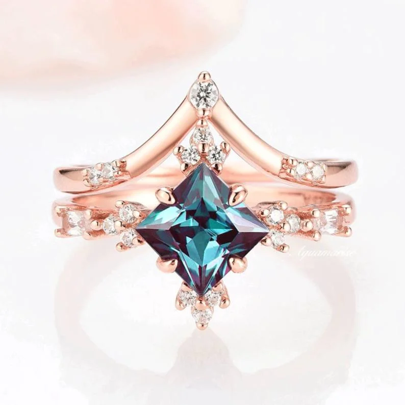 Alexandrite Ring Set- 14K Rose Gold Vermeil