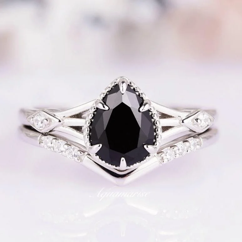 Celtic Black Onyx Ring Set- 925 Sterling Silver