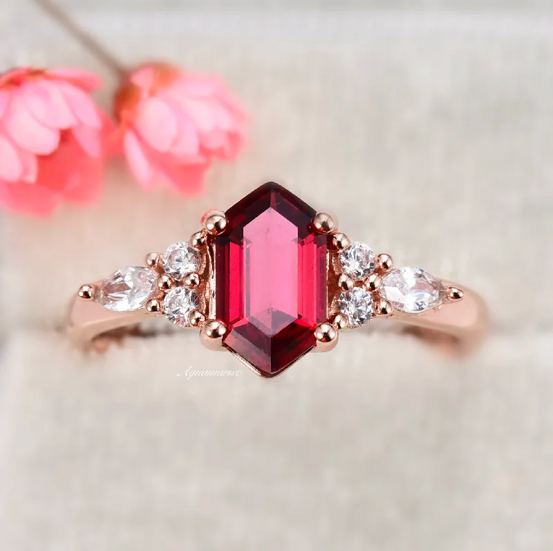 Sonnet Hexagon Ruby Ring- 14K Rose Gold Vermeil