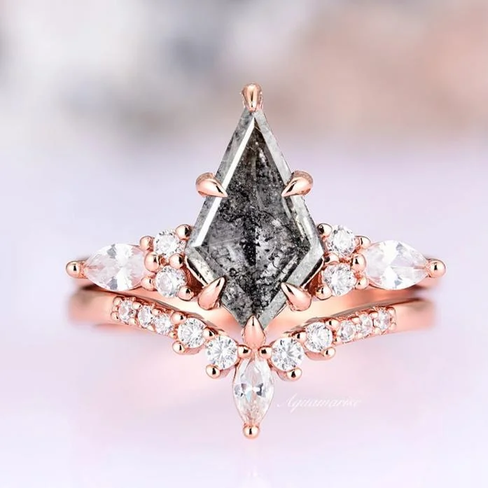 Skye Kite™  Galaxy Raw Salt & Pepper (Herkimer)Diamond Ring Set- 14K Rose Gold Vermeil