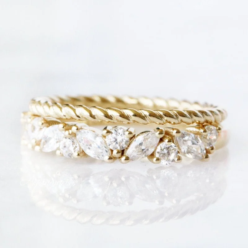 Willow White Sapphire Stacking Ring Set- 14K Yellow Gold Vermeil