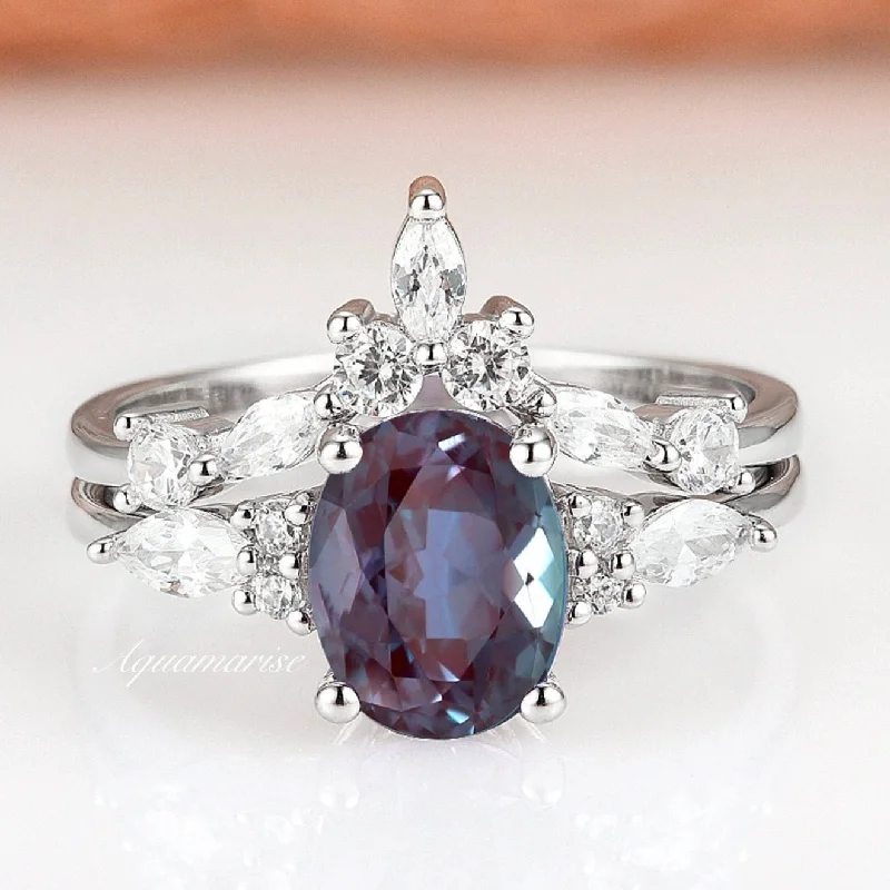 Evelyn Alexandrite Ring Set- Sterling Silver