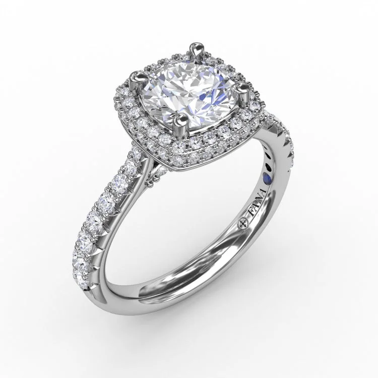 Cushion-Shaped Waterfall Halo Diamond Engagement Ring