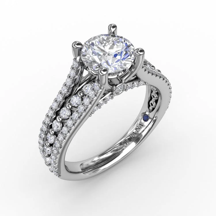 Round Diamond Engagement Ring With Triple-Row Diamond Band