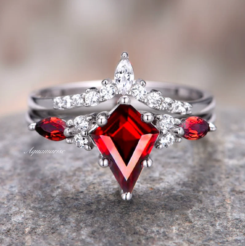 Skye Kite™  Natural Red Garnet Ring Set- Sterling Silver