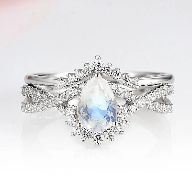 Alice Moonstone Ring Set - Sterling Silver