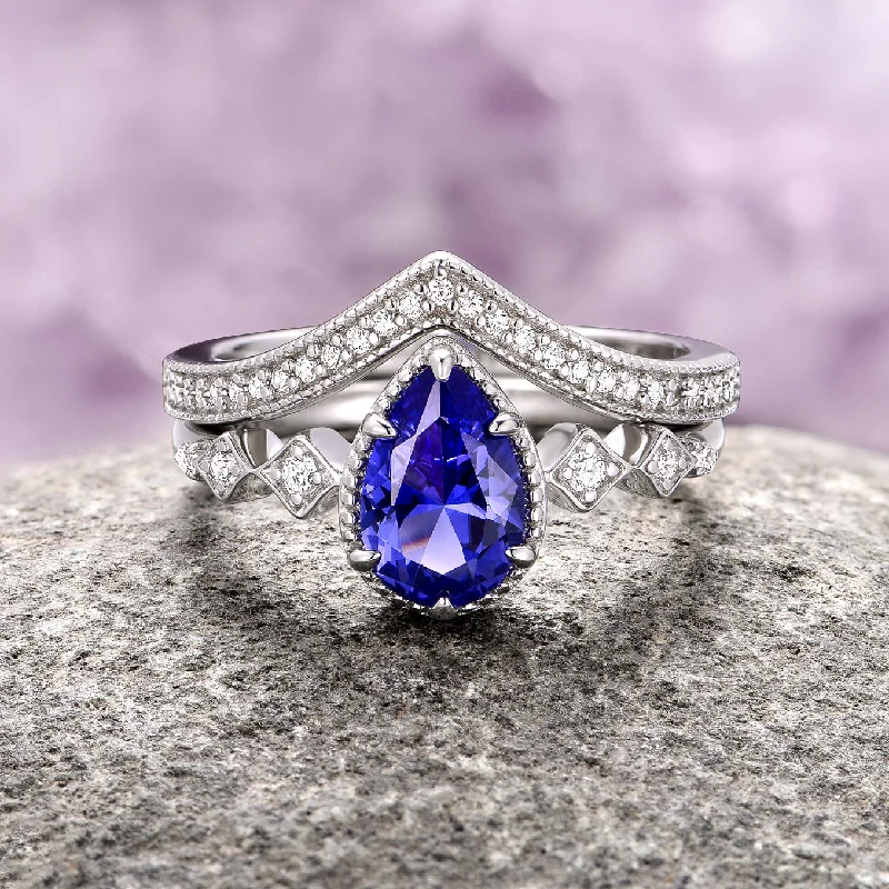 Vintage Tanzanite Ring Set- 14K White Gold