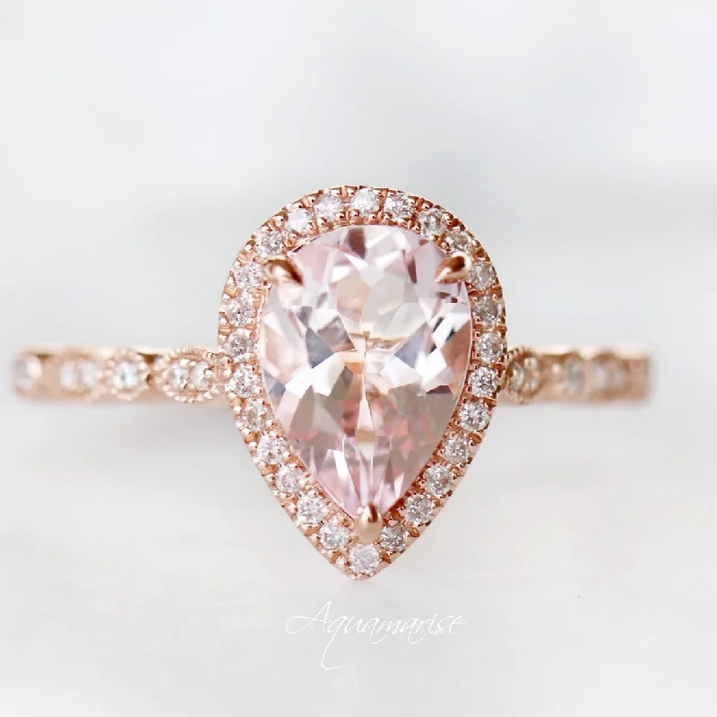 Luxe Teardrop Morganite Ring- 14K Rose Gold Vermeil