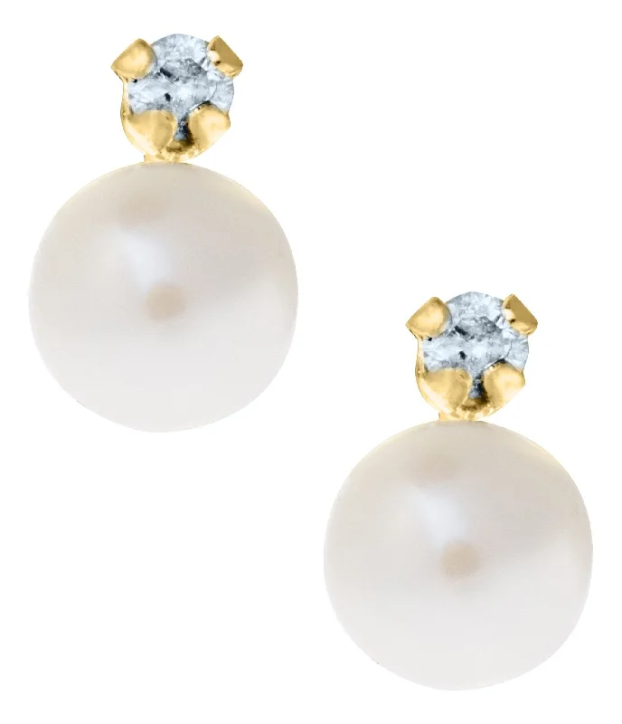 14K Y Gold 0.04tcw Pearl with Diamond Earrings