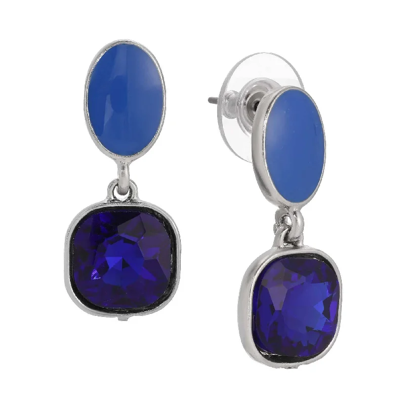 2028 Jewelry Mid Century Inspired Oval And Square Blue Sapphire Dangling Earrings