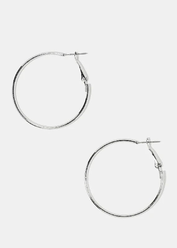 40MM Silver Metal Hoop Earrings